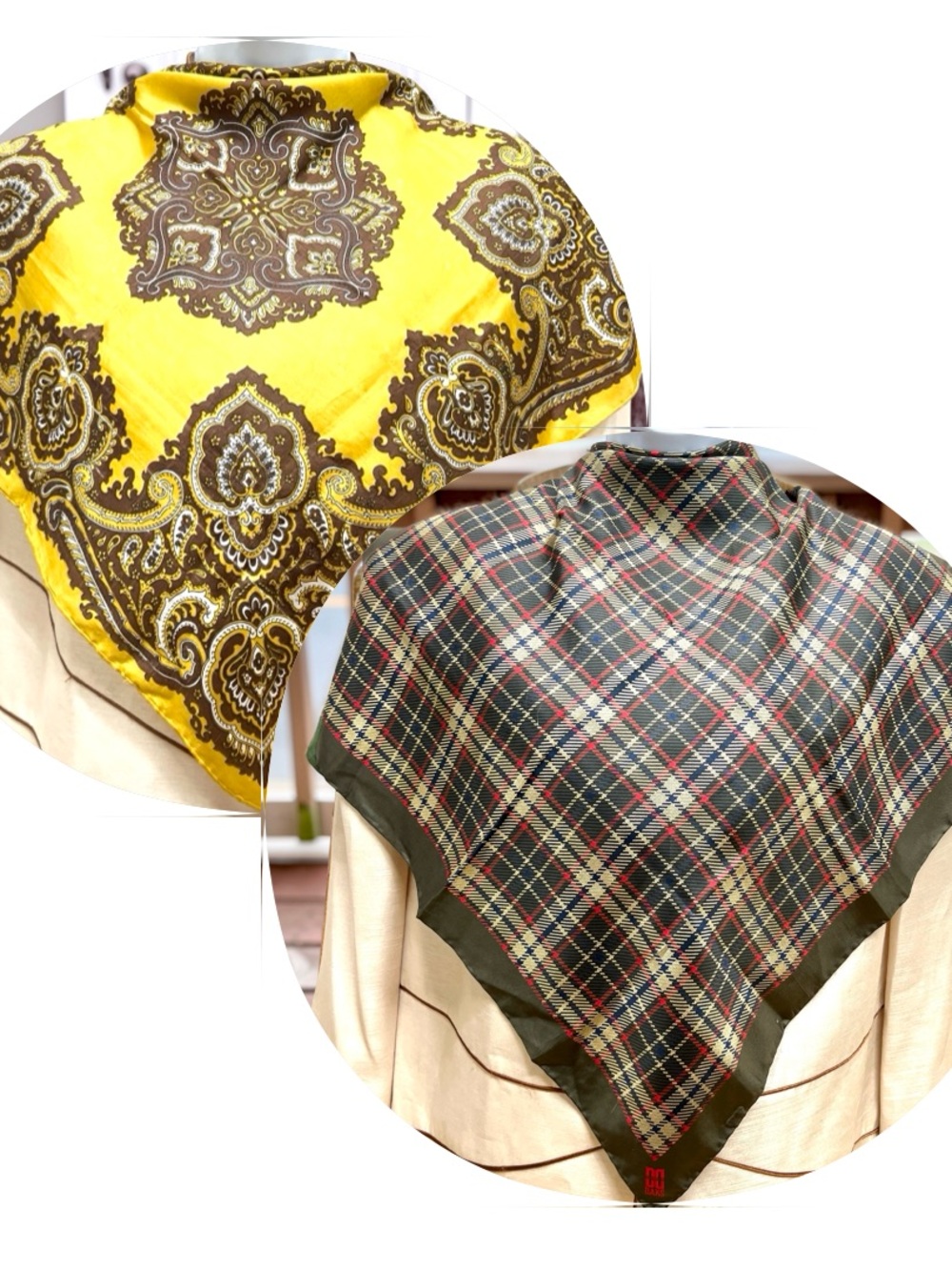 Reversible Yellow Paisley and Olive Plaid Women's Scarf